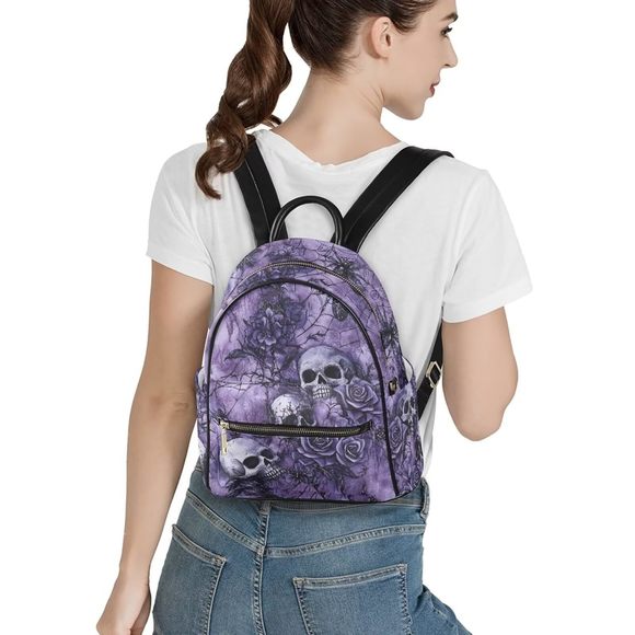 Purple Skull Mini Backpack Portable Horror Mini Backpack With UwU main image 7